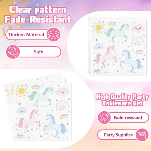 Unicorn Birthday Party Supplies for 24 Guests, Magical Pastel Theme Tableware Set Includes Disposable Paper Plates, Napkins, Cups, Cutlery, Unicorn Birthday Decorations for Girls in Saudi Arabia