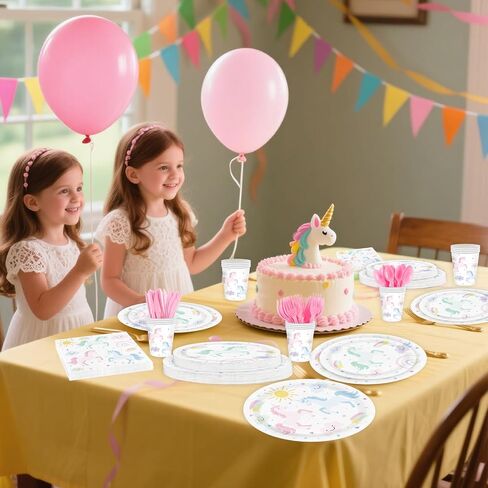 Unicorn Birthday Party Supplies for 24 Guests, Magical Pastel Theme Tableware Set Includes Disposable Paper Plates, Napkins, Cups, Cutlery, Unicorn Birthday Decorations for Girls in Saudi Arabia
