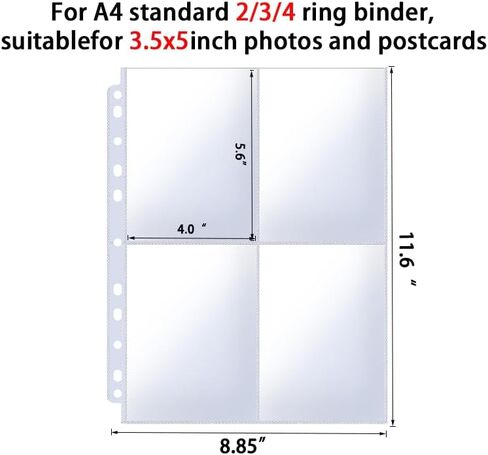 أكمام صور فائقة الشفافة تحمل 400 جيوب 3.5x5inch صفحات إعادة ملء الألبوم لثلاثة رنين رنين ، صفحات 4 جيب على الوجهين ، وأكمام بطاقة الحامي العلوية. in Saudi Arabia