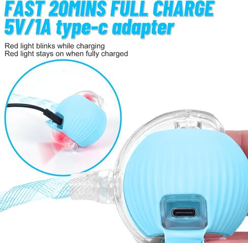 Interactive Cat Toy Ball for Indoor Cats with Mesh Tail & Foils, Automatic Rolling Three Modes Agile Moving Cat Ball to Keep Them Busy Rechargeable, Blue in Saudi Arabia