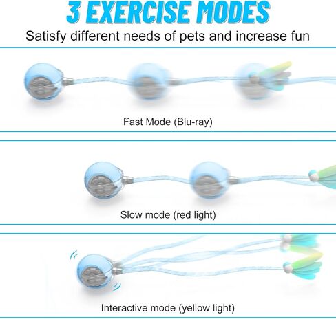 Interactive Cat Toy Ball for Indoor Cats with Mesh Tail & Foils, Automatic Rolling Three Modes Agile Moving Cat Ball to Keep Them Busy Rechargeable, Blue in Saudi Arabia