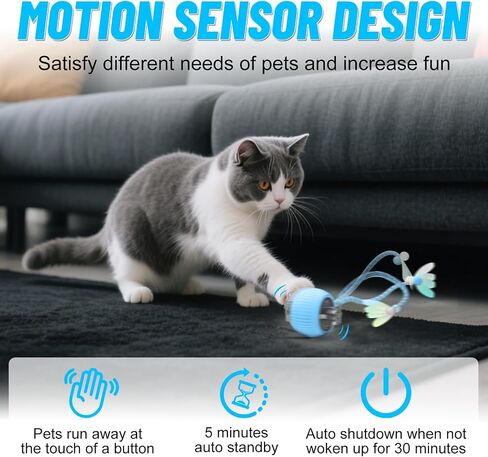 Interactive Cat Toy Ball for Indoor Cats with Mesh Tail & Foils, Automatic Rolling Three Modes Agile Moving Cat Ball to Keep Them Busy Rechargeable, Blue in Saudi Arabia