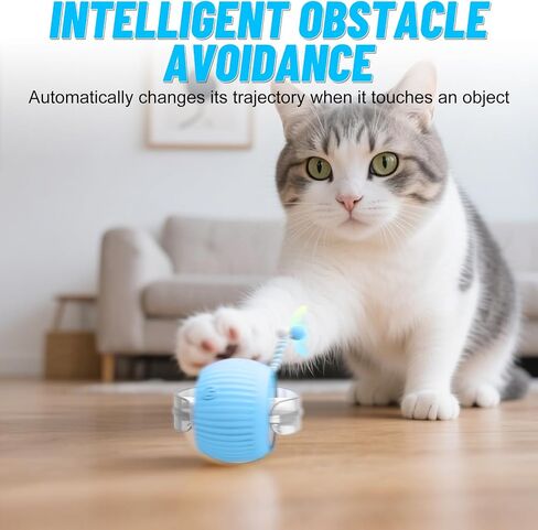 Interactive Cat Toy Ball for Indoor Cats with Mesh Tail & Foils, Automatic Rolling Three Modes Agile Moving Cat Ball to Keep Them Busy Rechargeable, Blue in Saudi Arabia