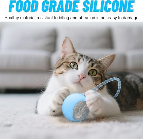 Interactive Cat Toy Ball for Indoor Cats with Mesh Tail & Foils, Automatic Rolling Three Modes Agile Moving Cat Ball to Keep Them Busy Rechargeable, Blue in Saudi Arabia