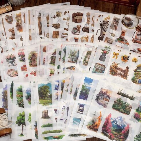 ملصقات سجل القصاصات Alideco 50PCS People People Landscape Coffee Sticker Book للبالغين ملصقات Journaling Journaling لـ Scrapbooking (Kuailefaze) in Saudi Arabia