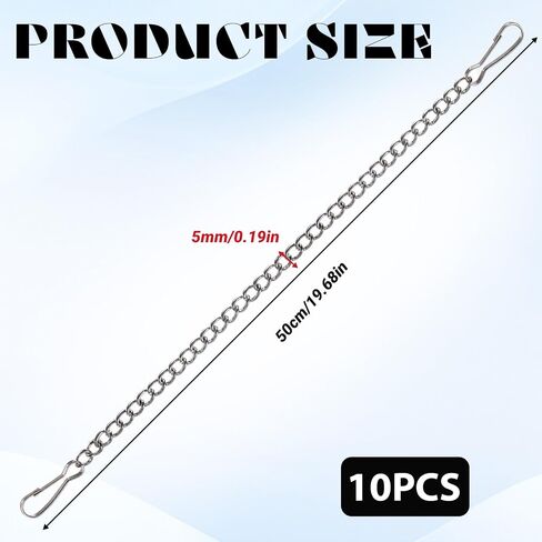 10Pcs 20 Inch Stained Glass Window Chain Hanging Picture Hanging Chain Decorative Chains for Suncatcher Metal Chains with Safety Hooks for Stained Glass Panels Hang Silver in Saudi Arabia