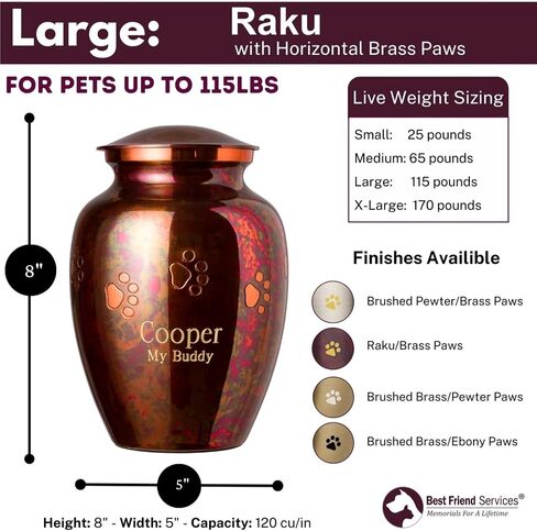 OTTILLIE PAWS ELITE SERIES TERN PET URN للكلاب والقطط - الجرار التذكارية للحيوانات الأليفة مع نقش مخصص (بيوتر ، العمودي ، النحاس ، صغير) in Kuwait
