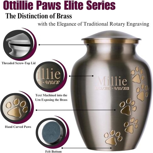 OTTILLIE PAWS ELITE SERIES TERN PET URN للكلاب والقطط - الجرار التذكارية للحيوانات الأليفة مع نقش مخصص (بيوتر ، العمودي ، النحاس ، صغير) in Kuwait