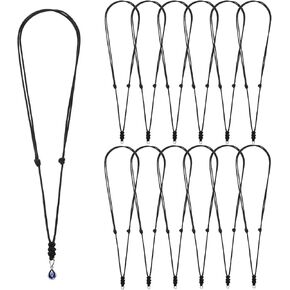 12 PCS Vintage Black Necklace Cord, Adjustable Black Rope Necklace for Men, Double Knotted Craft PU Leather Necklaces Rope Cord with Metal Ring for Hanging Pendants in Kuwait