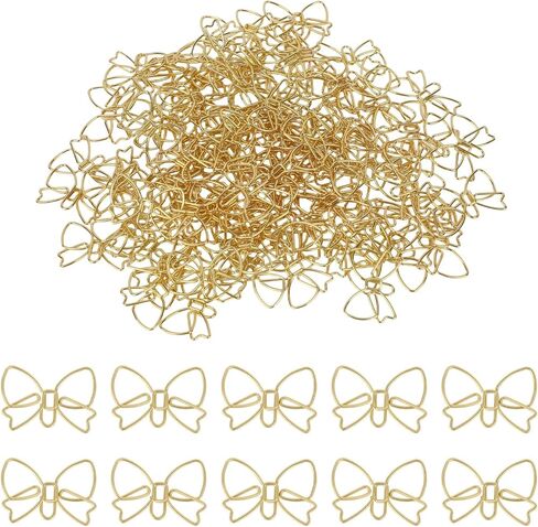 100pcs Bow Paper Clips, Cute Bowknot Shaped Metal Paperclips Bookmarks Funny Decorative Planner Clips for School Office Home Document Note Sorting Organizer DIY Craft Supplies Desk Accessories(Gold) in Saudi Arabia