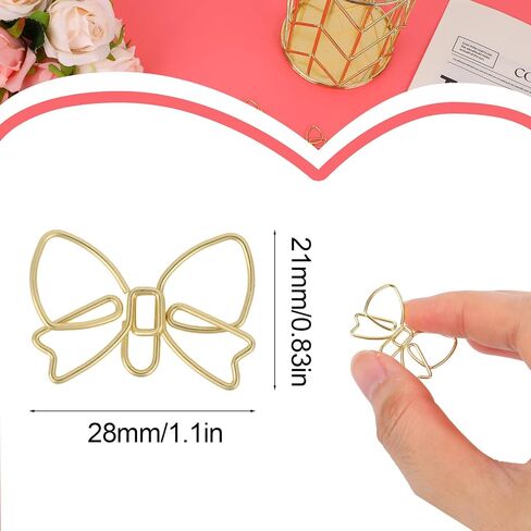 100pcs Bow Paper Clips, Cute Bowknot Shaped Metal Paperclips Bookmarks Funny Decorative Planner Clips for School Office Home Document Note Sorting Organizer DIY Craft Supplies Desk Accessories(Gold) in Saudi Arabia