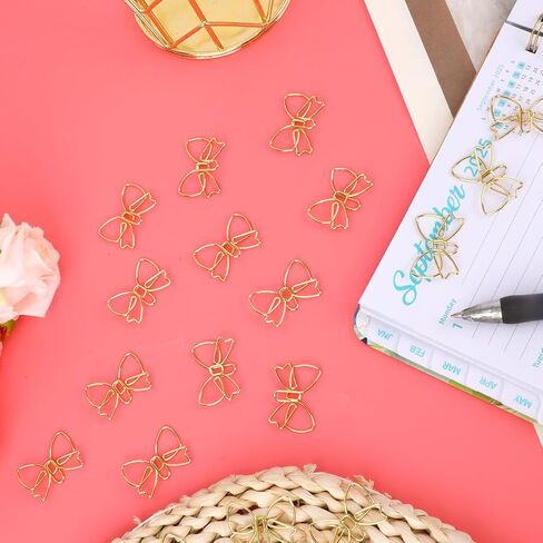 100pcs Bow Paper Clips, Cute Bowknot Shaped Metal Paperclips Bookmarks Funny Decorative Planner Clips for School Office Home Document Note Sorting Organizer DIY Craft Supplies Desk Accessories(Gold) in Saudi Arabia