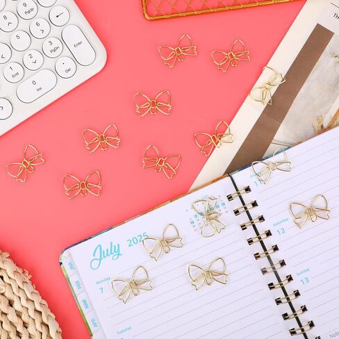100pcs Bow Paper Clips, Cute Bowknot Shaped Metal Paperclips Bookmarks Funny Decorative Planner Clips for School Office Home Document Note Sorting Organizer DIY Craft Supplies Desk Accessories(Gold) in Saudi Arabia