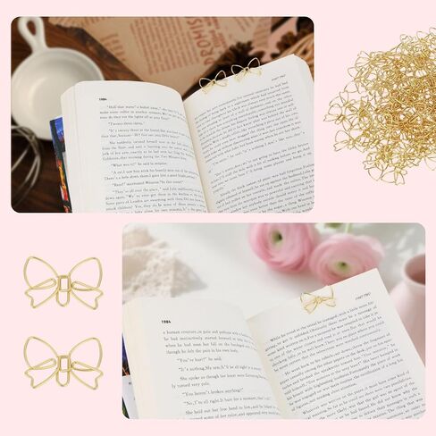 100pcs Bow Paper Clips, Cute Bowknot Shaped Metal Paperclips Bookmarks Funny Decorative Planner Clips for School Office Home Document Note Sorting Organizer DIY Craft Supplies Desk Accessories(Gold) in Saudi Arabia