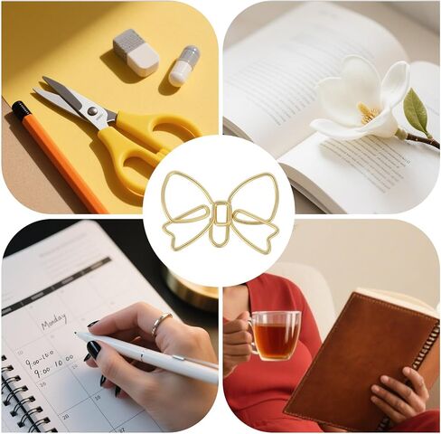 100pcs Bow Paper Clips, Cute Bowknot Shaped Metal Paperclips Bookmarks Funny Decorative Planner Clips for School Office Home Document Note Sorting Organizer DIY Craft Supplies Desk Accessories(Gold) in Saudi Arabia
