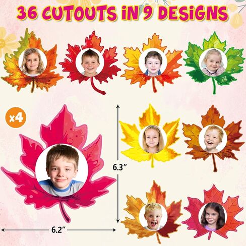 Fancy Land Fall Leaves Cutouts for Bulletin Board Decorations Autumn Maple Leaf Cut-Out with Photo Spaces for Classroom DIY Crafts Seasonal Party Props Supplies 36Pcs in Saudi Arabia