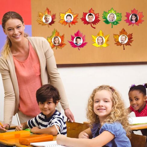 Fancy Land Fall Leaves Cutouts for Bulletin Board Decorations Autumn Maple Leaf Cut-Out with Photo Spaces for Classroom DIY Crafts Seasonal Party Props Supplies 36Pcs in Saudi Arabia
