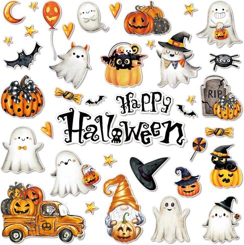 50 Pcs Halloween Ghost Bulletin Board Decoration Watercolor Vintage Pumpkin Ghost Paper Cutouts with 100 Pcs Glue Points for Happy Halloween Holiday Party Classroom in Saudi Arabia