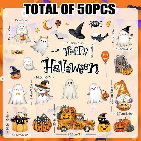 50 Pcs Halloween Ghost Bulletin Board Decoration Watercolor Vintage Pumpkin Ghost Paper Cutouts with 100 Pcs Glue Points for Happy Halloween Holiday Party Classroom in Saudi Arabia
