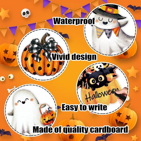 50 Pcs Halloween Ghost Bulletin Board Decoration Watercolor Vintage Pumpkin Ghost Paper Cutouts with 100 Pcs Glue Points for Happy Halloween Holiday Party Classroom in Saudi Arabia