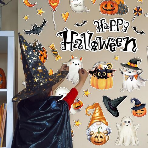 50 Pcs Halloween Ghost Bulletin Board Decoration Watercolor Vintage Pumpkin Ghost Paper Cutouts with 100 Pcs Glue Points for Happy Halloween Holiday Party Classroom in Saudi Arabia