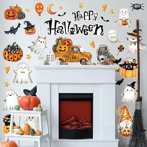 50 Pcs Halloween Ghost Bulletin Board Decoration Watercolor Vintage Pumpkin Ghost Paper Cutouts with 100 Pcs Glue Points for Happy Halloween Holiday Party Classroom in Saudi Arabia