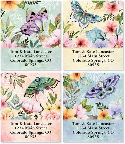 Butterfly Blooms Floudized Return Address Labels by Joy Hall-مجموعة من 144 (4 تصاميم) ، ملصقات محددة ذاتية للصفائح المسطحة ، بواسطة صور ملونة in Saudi Arabia