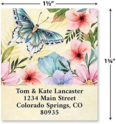 Butterfly Blooms Floudized Return Address Labels by Joy Hall-مجموعة من 144 (4 تصاميم) ، ملصقات محددة ذاتية للصفائح المسطحة ، بواسطة صور ملونة in Saudi Arabia