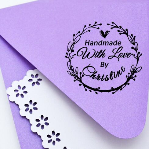 Wedding Business Stamper Personalized Custom 42mm Round Handmade with Love by Name Design Family Monogram Signature DIY Invitation Card Return Name Address Stamp in Saudi Arabia