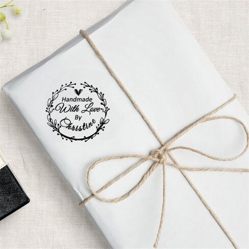 Wedding Business Stamper Personalized Custom 42mm Round Handmade with Love by Name Design Family Monogram Signature DIY Invitation Card Return Name Address Stamp in Saudi Arabia