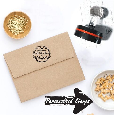 Wedding Business Stamper Personalized Custom 42mm Round Handmade with Love by Name Design Family Monogram Signature DIY Invitation Card Return Name Address Stamp in Saudi Arabia