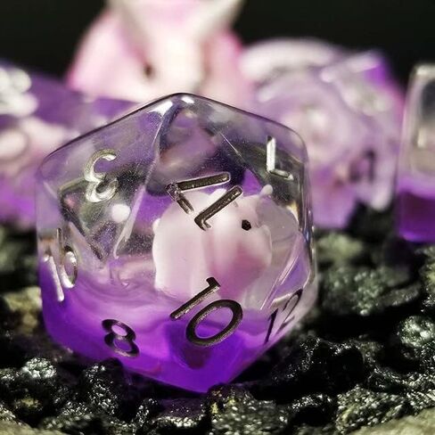 Sage's Portal Dinosaur and Reptilian Familiars Resin DND Dice Set Polyhedral Dice Set for Dungeons and Dragons RPG Tabletop TTRPG (Pink Baby Triceratops) in Kuwait