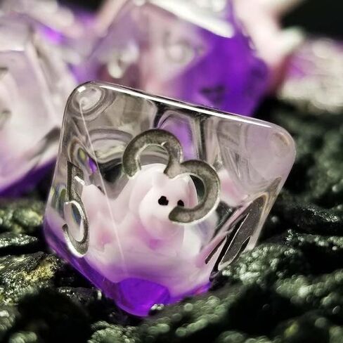 Sage's Portal Dinosaur and Reptilian Familiars Resin DND Dice Set Polyhedral Dice Set for Dungeons and Dragons RPG Tabletop TTRPG (Pink Baby Triceratops) in Kuwait