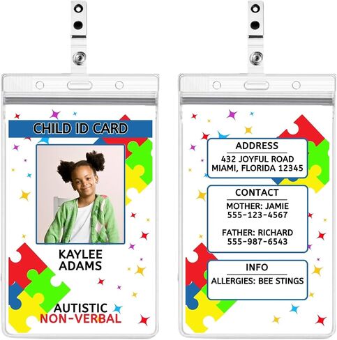 Custom Autism Child ID Card | 2 Pack Emergency Contact Badge for Kids | Autism Awareness Alert Card with Non-Verbal Tag Option | Safety ID | 11thhousegraphics 001 in Saudi Arabia