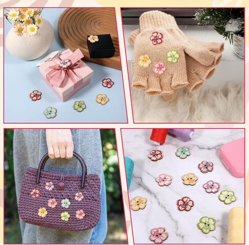 50 PCS Wood Buttons, 2 Hole Retro Cute Little Tree Heart Flower Painted Button Retro Buttons Mixed Color Wooden Flower Button Decorative for DIY Sewing Craft Handmade Projects (Flowers) in Saudi Arabia