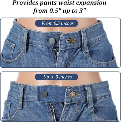 تمديدات زر 8 أجهزة كمبيوتر سراويل جينز ، موسع الخصر القابل للتعديل للجينز للنساء ، سروال جينز موسع مع زر معدني لتنورة بانت جان ، الرجال والنساء (4 ألوان) الأزرق in Kuwait
