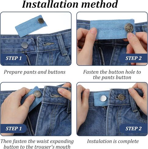 تمديدات زر 8 أجهزة كمبيوتر سراويل جينز ، موسع الخصر القابل للتعديل للجينز للنساء ، سروال جينز موسع مع زر معدني لتنورة بانت جان ، الرجال والنساء (4 ألوان) الأزرق in Kuwait