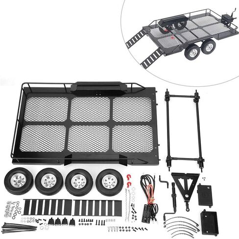 1/10 RC Trailer Accessory with Four Tires, High Bearing Capacity Anti Skid RC Trailer, Easy Install Cool Look for TRX4 Scx10 90046 90047 CC01 D90 D110 RC Car in Saudi Arabia