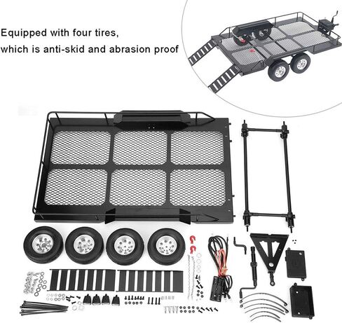 1/10 RC Trailer Accessory with Four Tires, High Bearing Capacity Anti Skid RC Trailer, Easy Install Cool Look for TRX4 Scx10 90046 90047 CC01 D90 D110 RC Car in Saudi Arabia