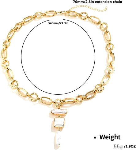 Statement Pearl and Chain Necklace Mixed Chain and Trendy Pearl Choker Organic Pears Heart Pendant Layering Necklace in Kuwait