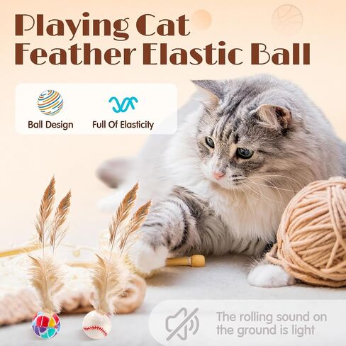 Soulchen 40 Pcs Interactive Cat Feather Ball Toy Set 2025 New Bouncy Rubber Elastic Rolling Balls Toy with Feather for Bored Indoor Cats Playful Kittens who Love to Exercise Safe and Fun Play in Saudi Arabia