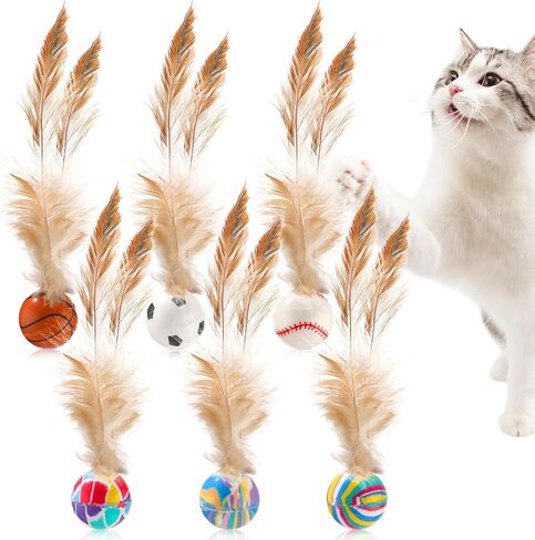 Soulchen 40 Pcs Interactive Cat Feather Ball Toy Set 2025 New Bouncy Rubber Elastic Rolling Balls Toy with Feather for Bored Indoor Cats Playful Kittens who Love to Exercise Safe and Fun Play in Saudi Arabia