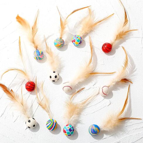 Soulchen 40 Pcs Interactive Cat Feather Ball Toy Set 2025 New Bouncy Rubber Elastic Rolling Balls Toy with Feather for Bored Indoor Cats Playful Kittens who Love to Exercise Safe and Fun Play in Saudi Arabia