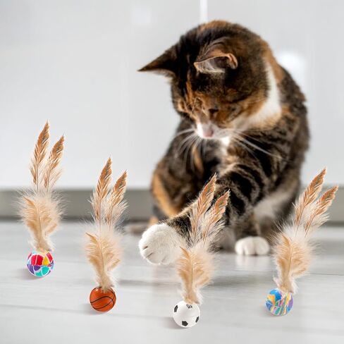 Soulchen 40 Pcs Interactive Cat Feather Ball Toy Set 2025 New Bouncy Rubber Elastic Rolling Balls Toy with Feather for Bored Indoor Cats Playful Kittens who Love to Exercise Safe and Fun Play in Saudi Arabia