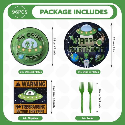 Grencian 96Pcs Aliens Party Decorations Green Outer Theme Space Plates and Napkins Tableware Sets Space Birthday Decorations Favors for Boys Girls Baby Shower Theme Party Supplies Serve 24 in Saudi Arabia
