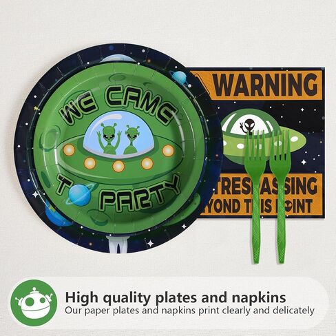 Grencian 96Pcs Aliens Party Decorations Green Outer Theme Space Plates and Napkins Tableware Sets Space Birthday Decorations Favors for Boys Girls Baby Shower Theme Party Supplies Serve 24 in Saudi Arabia