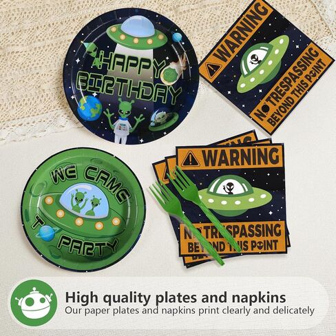 Grencian 96Pcs Aliens Party Decorations Green Outer Theme Space Plates and Napkins Tableware Sets Space Birthday Decorations Favors for Boys Girls Baby Shower Theme Party Supplies Serve 24 in Saudi Arabia