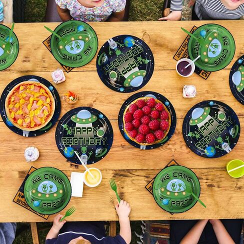 Grencian 96Pcs Aliens Party Decorations Green Outer Theme Space Plates and Napkins Tableware Sets Space Birthday Decorations Favors for Boys Girls Baby Shower Theme Party Supplies Serve 24 in Saudi Arabia