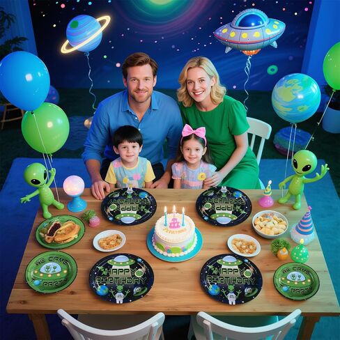 Grencian 96Pcs Aliens Party Decorations Green Outer Theme Space Plates and Napkins Tableware Sets Space Birthday Decorations Favors for Boys Girls Baby Shower Theme Party Supplies Serve 24 in Saudi Arabia