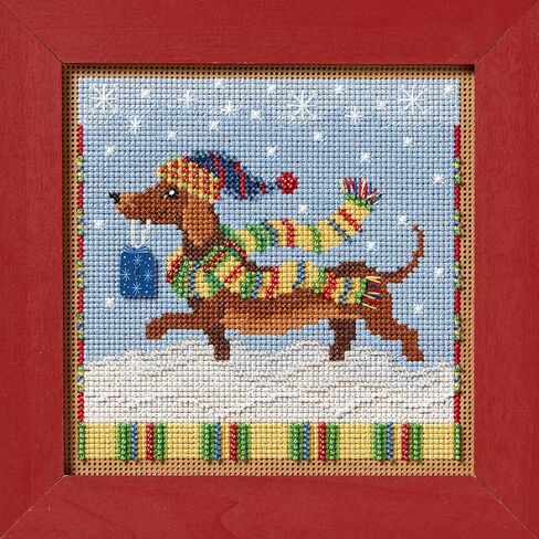 Mill Hill Dashing Dachshund Beded Cross Cross Stitch Kit Butons & Beads 2024 Winter Series MH142433 ، 5.25 "× 5.25" ، Multi in Saudi Arabia